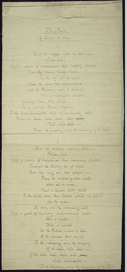 Four stanzas of the poem 'The Bells' in Poe's handwriting