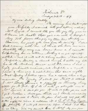 A letter from Poe to Maria Clemm written in September 1849