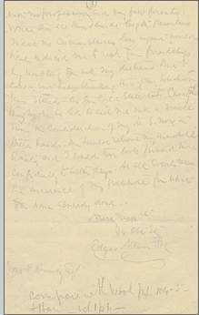 A letter from Poe to his friend and benefactor John P. Kennedy