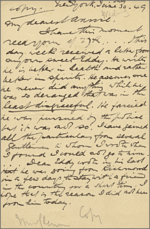 A letter from Maria Clemm to Annie Richmond, talking about Poe's recent problems
